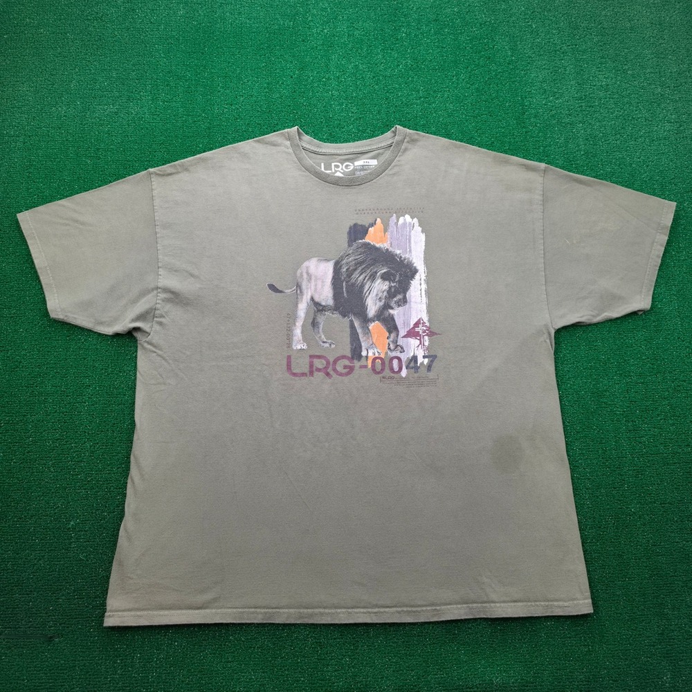 LRG Lion 0047 Graphic Tshirt Mens 3XL Olive Green Short Sleeve Streetwear